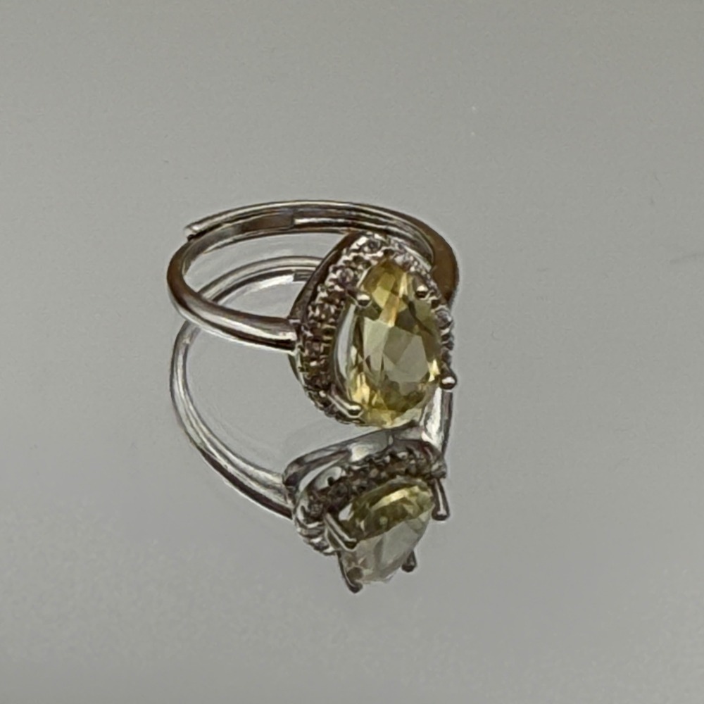 Citrine Yellow Pear Halo Ring Adjustable Silver‎ Tone Fashion Jewelry Women's